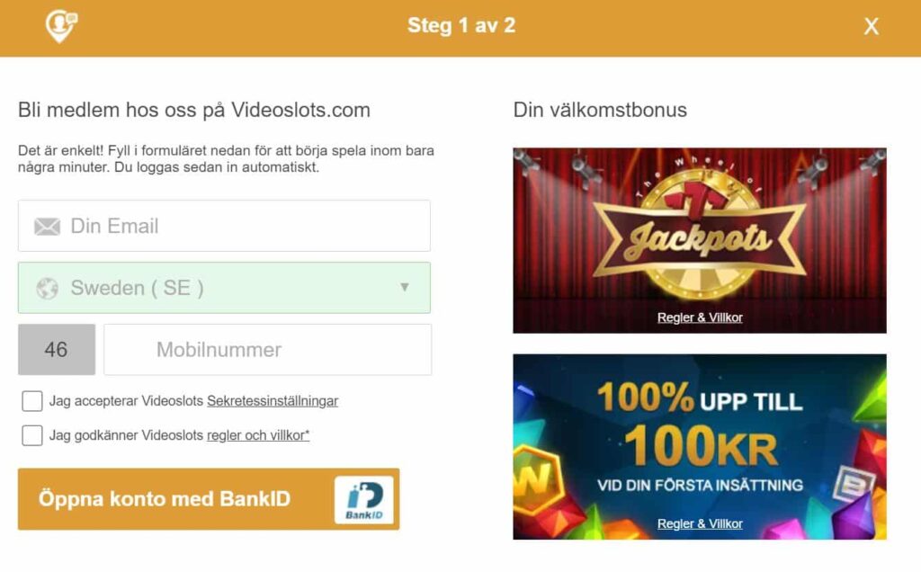 videoslots registration